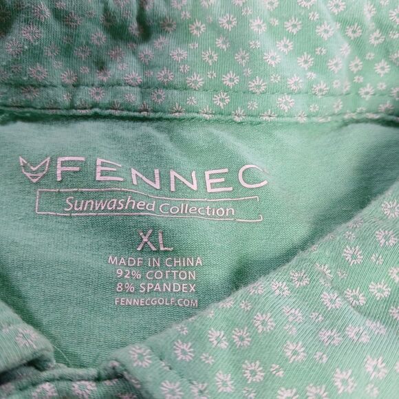 Fennec Polo Shirt Mens XL Green Spotted Floral Short Sleeve Golf Stretch Preppy - Picture 2 of 8